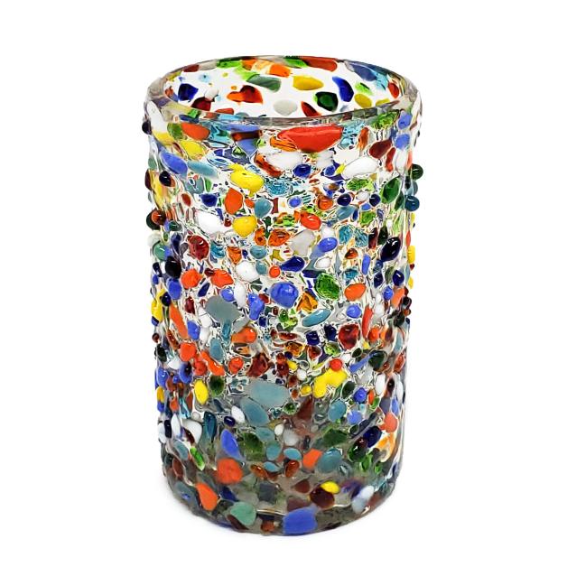Estilo Confeti / Juego de 6 vasos grandes 'Confeti granizado' / Deje entrar a la primavera en su casa con ste colorido juego de vasos. El decorado con vidrio multicolor los hace resaltar en cualquier lugar.